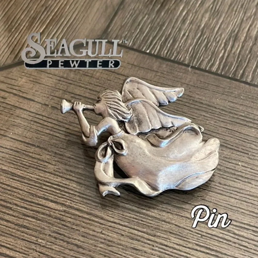 1992 Seagull, Canada Pewter Angel Christmas Pin Holiday Brooch